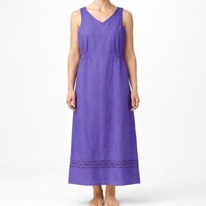 MHM Melissa Harper Womens Linen Blend Maxi Dress 8 Purple Sleeveless Embroidered